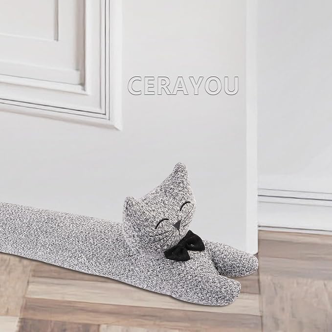 Cat Fabric Under Door Draft Stopper, 3LB Heavy Duty Decorative Soundproof Door by CERAYOU