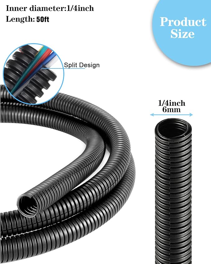 1/4 Inch Wire Loom Split Tubing - 50ft Cord Protector Electric Wires Covers - Image 2