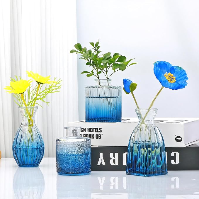 Glass Bud Vases 4 Pack, Small Deepblue Flower Vases - Image 5