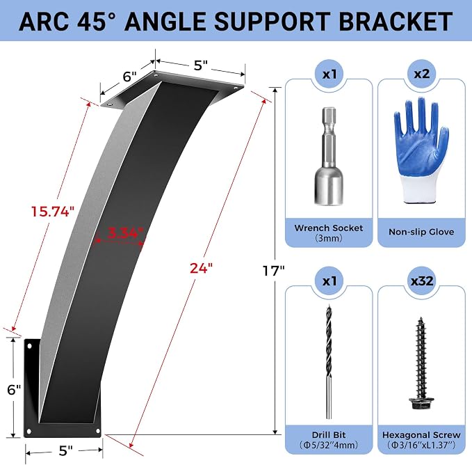 Heavy Duty Arc 45 Degree Angle Bracket, Wood Pergola Bracket Kit-4 Pcs - Image 3