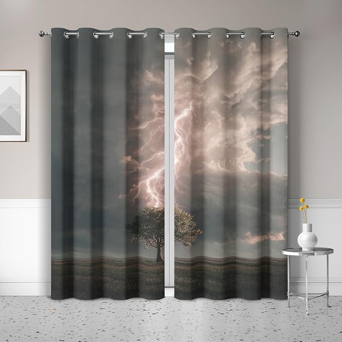Lightning Blackout Curtains 96 Inches Long, Lone Tree Curtains by Unknown