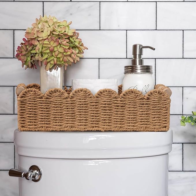 CubesLand Scalloped Toilet Paper Storage Basket W/Handle - Image 9