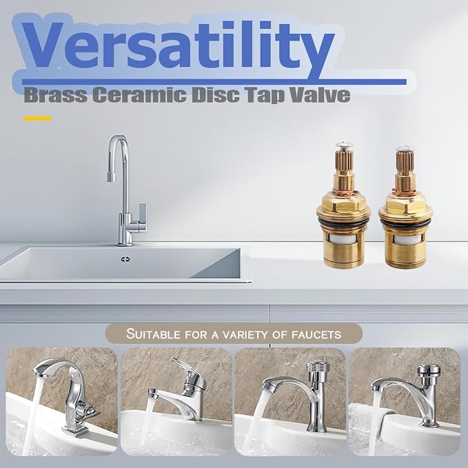 1 Pair Faucet Cartridges Replacement, Brass Ceramic Disc Stem Cartridge Faucet - Image 6