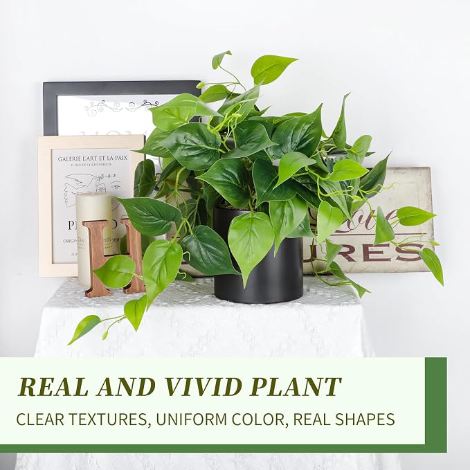 JPSOR Artificial Indoor Plants for Home Decor, 12 inches Pothos in Black - Image 3