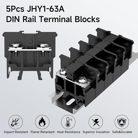 5Pcs JHY1 DIN Rail Terminal Blocks, 600V 63A, 16-10mm² | Detachable and - Image 2