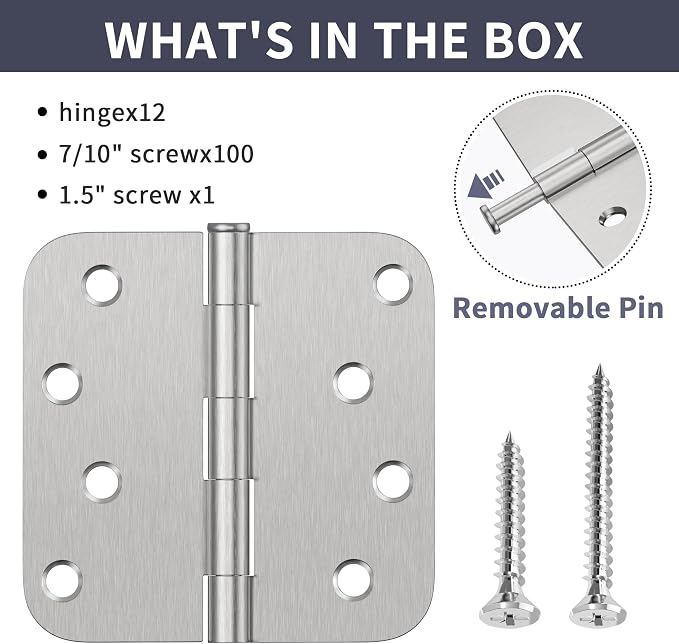12 Pack Door Hinges 4 Inch, Brushed Nickel Hinges - Image 8