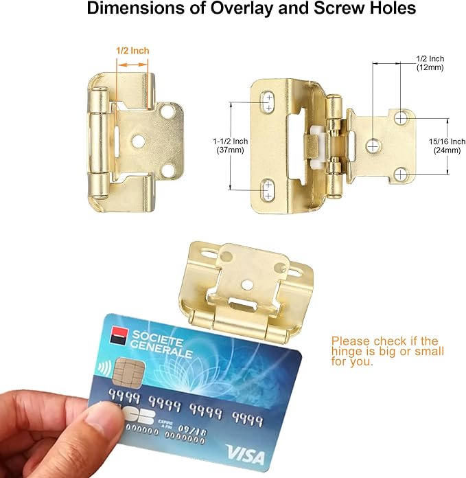 Gold Cabinet Hinges, 1/2” Overlay, 4 Pack | - Image 4
