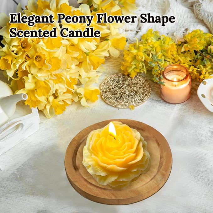 Yellow Peony Flower Shape Candles - Image 2