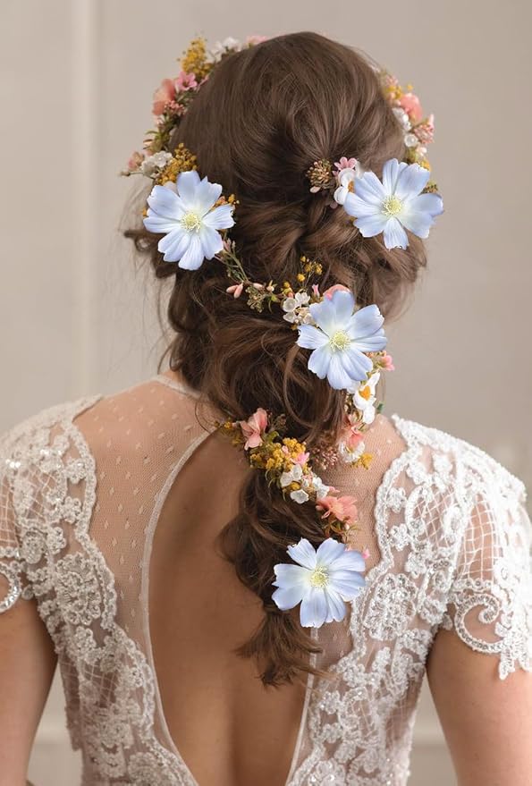 6PCS Daisy Flowers Artificial 24'' Blue Flowers Artificial Wildflowers Silk - Image 5