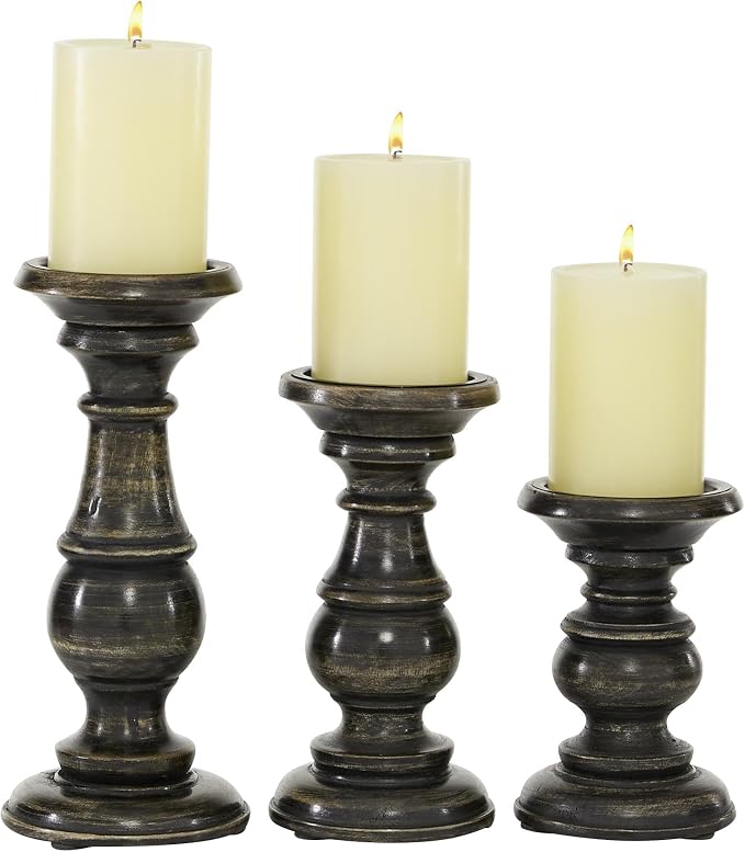Deco 79 Mango Wood Decorative Candle Holder Distressed Turned Pillar Candle by Unknown