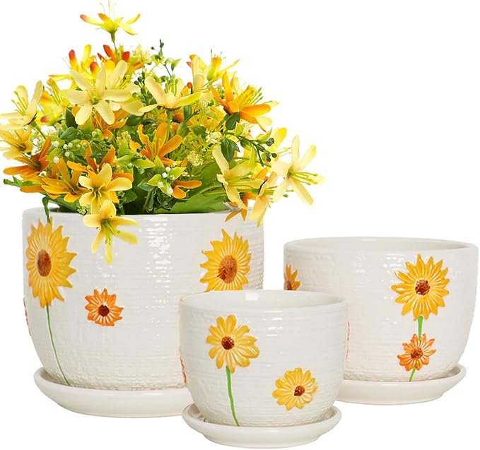Hlukana Ceramic Plant Pots Set of 3, 6.75/5.6/4.2 inch Planters by Hlukana