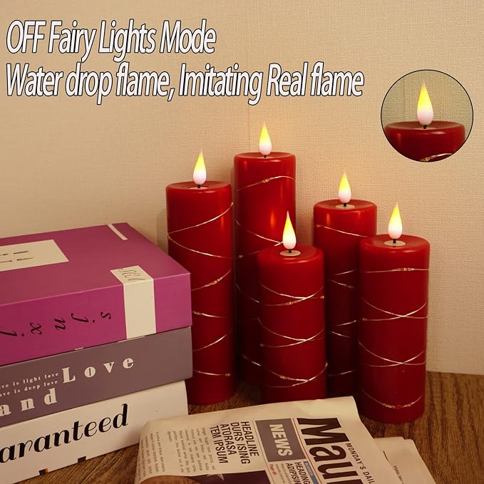 Red Flameless Candle with Remote Control LED Candle with String Lights Battery - Image 6