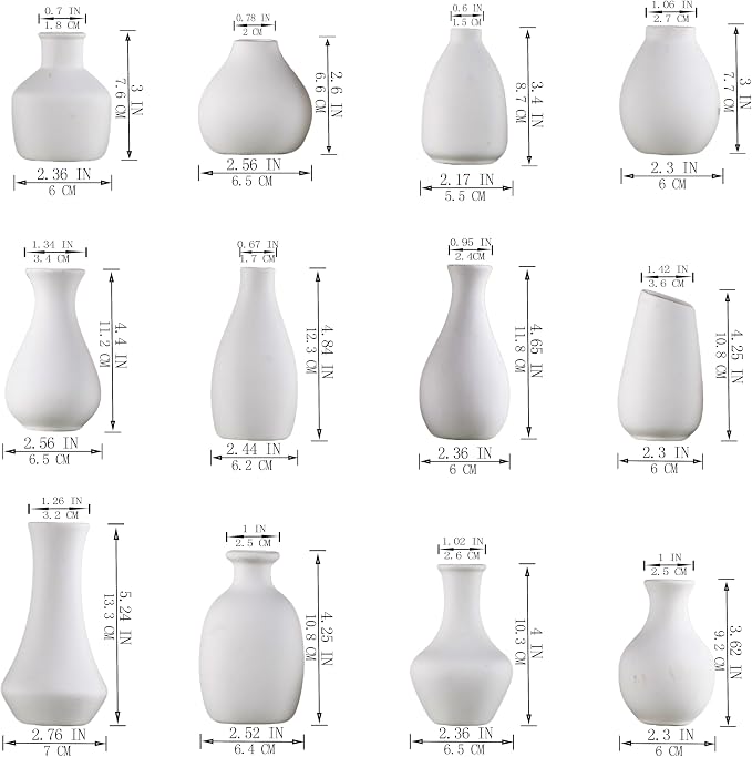 White Ceramic Bud Vase Set of 12 DIY Matte Flower Vases | Modern mini ceramic - Image 3