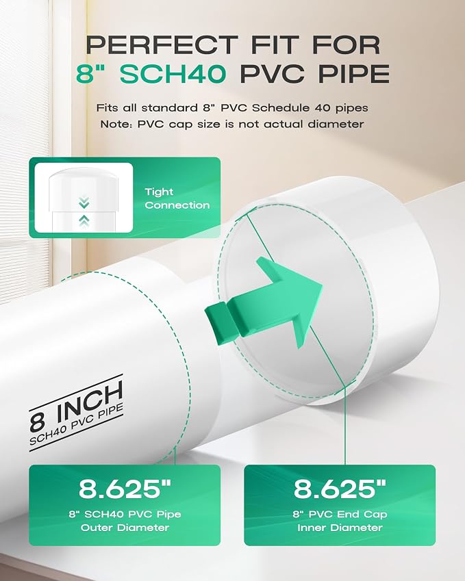 8 Inch PVC Cap, Fits Standard SCH40 8" PVC Pipe Fittings, Garden & Furniture - Image 3