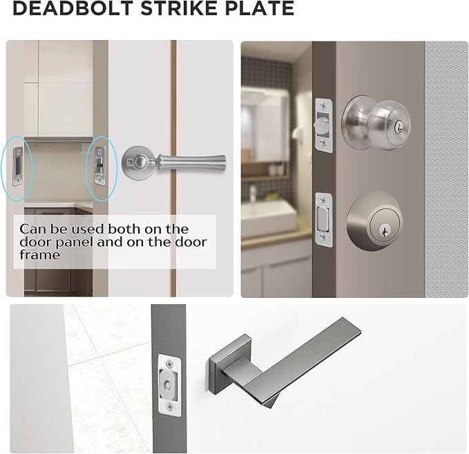 2 Pk Upgrade Large Hole Deadbolt Restorer Strike Plates, Stainless Steel Round - Image 7
