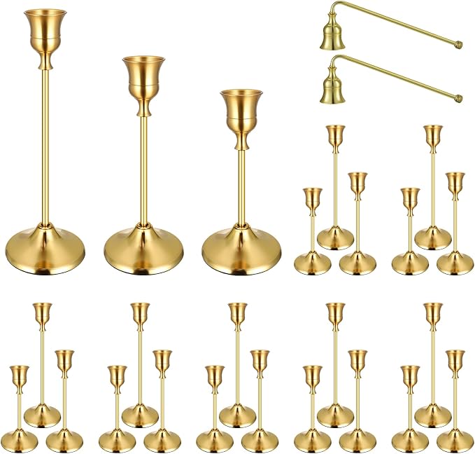24PCS Brass Gold Taper Candle Holders Set, Metal Candlestick Holders | Plus by Ovveroche