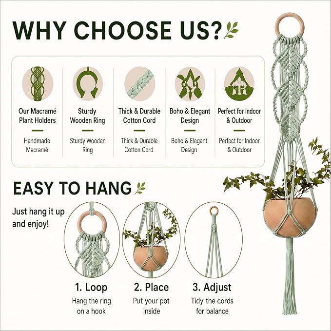 Shappy 1 Pack Boho Macrame Plant Hanger - Image 5