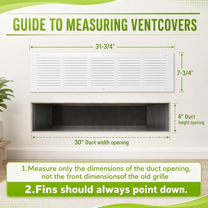 30" x 6" Return Air Grille Duct Opening, Ceiling Sidewall Floor Cold Air Intake - Image 2