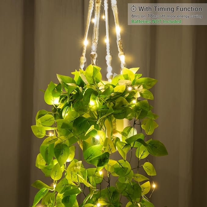 Mkono Fake Hanging Plant with Lights, Artificial Plants - Image 4