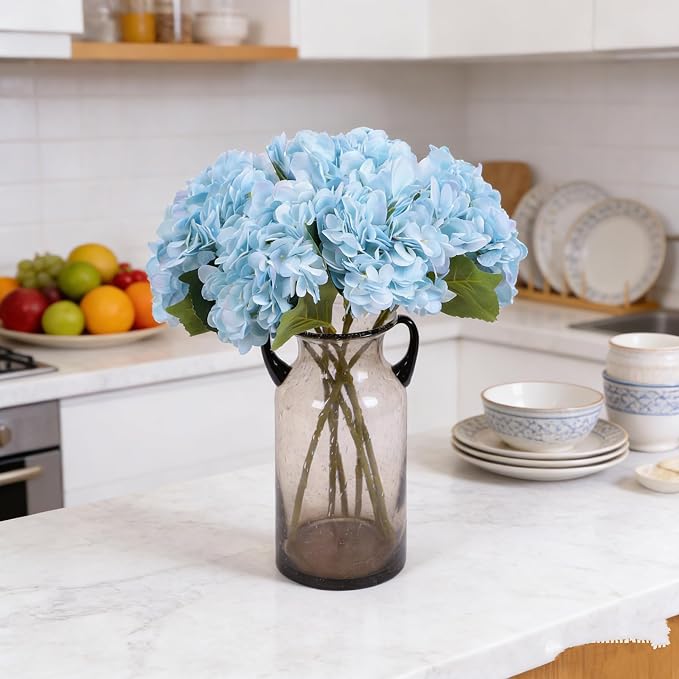 Kimura's Cabin 6pcs Fake Hydrangeas Flowers Artificial Hydrangea, Light Blue | - Image 5