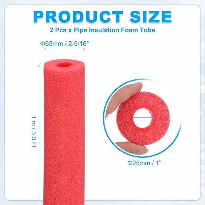 PATIKIL Pipe Insulation Foam Tube Foam Pipe Tubing Covers Red 2Pcs | 1" ID x - Image 2