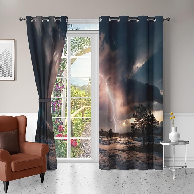 Thunderstorm Blackout Curtains 39 Inches Long, Lightning Nature Landscape - Image 4