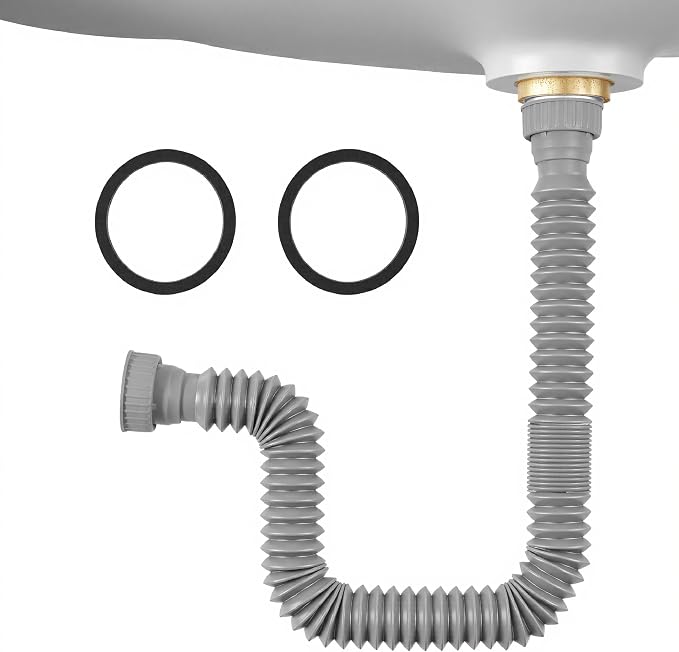 Sink Drain Pipe Kit, 1 Pack Flexible Drain Pipe P Trap, 12.79"-35.03" Flexible by Rackickyer
