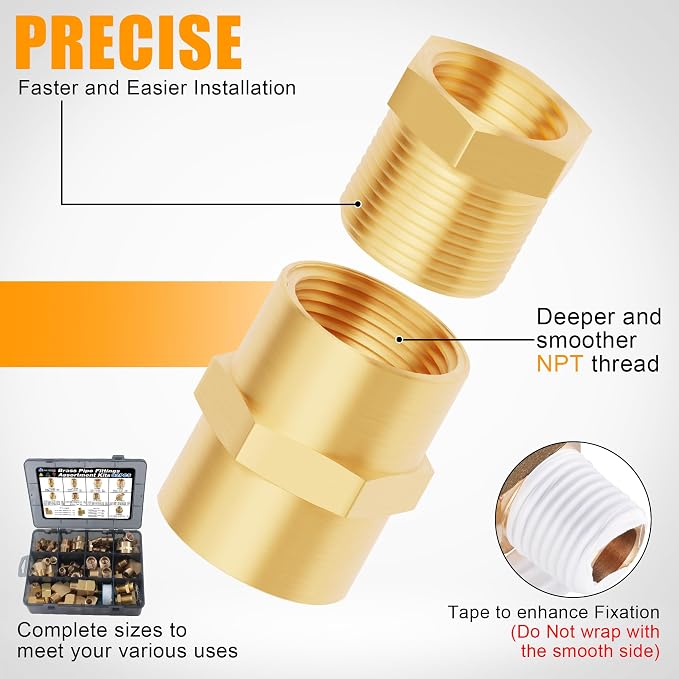 92PCS Brass Pipe Fittings Assortment Kit, 1/8" 1/4" 3/8" 1/2" NPT | Adapter - Image 4