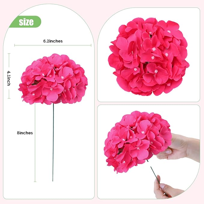 AVIVIHO 65pcs Fake Flowers Hot Pink Hydrangea Artificial Flowers Bulk Silk - Image 4