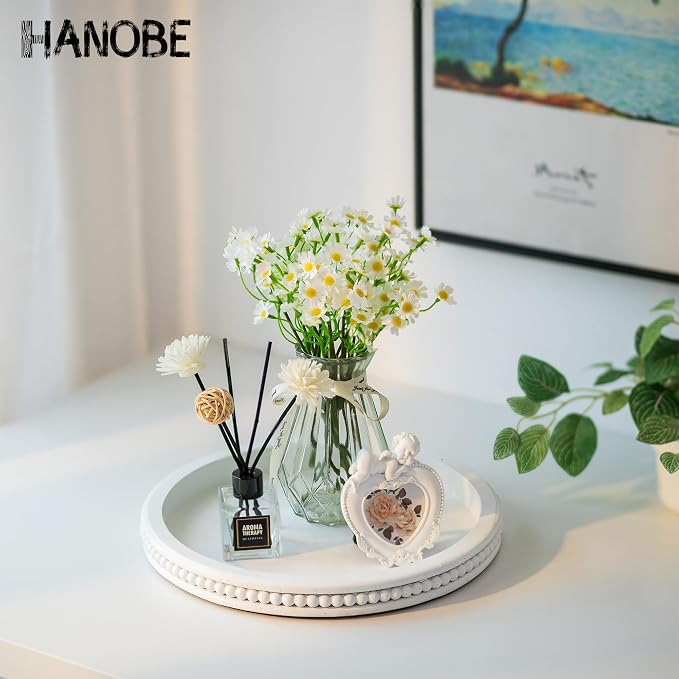 Hanobe Round Decorative Tray for Coffee Table, 11.8-inch | Beaded edge - Image 3