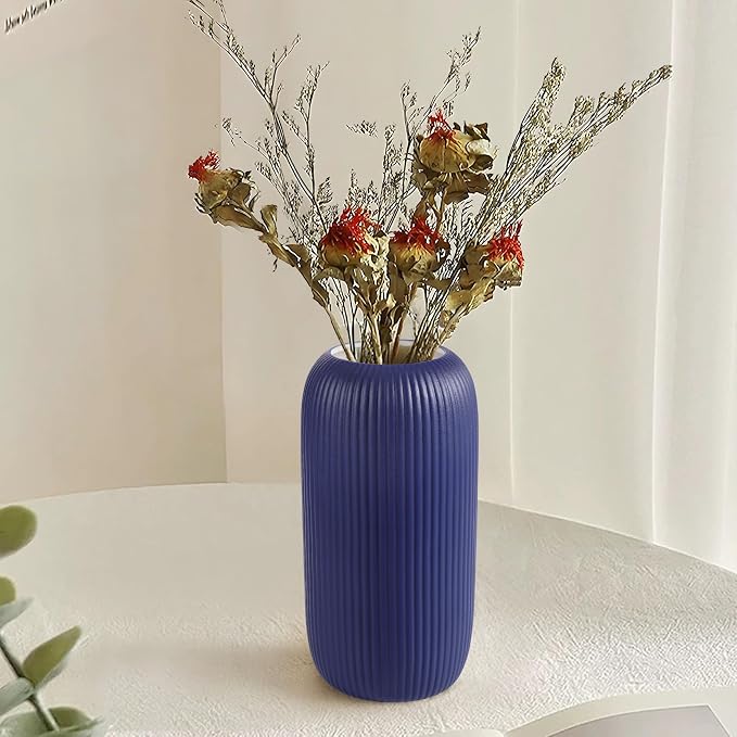 Ceramic Vase for Flowers – Modern Small Ribbed Textured Flower Vase for Home - Image 2
