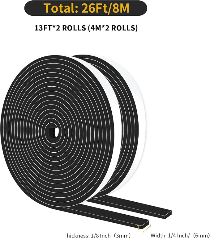 Weather Stripping, High Density CR, Strong Adhesive, 1/4 in x 1/8 in x 26Ft | - Image 2