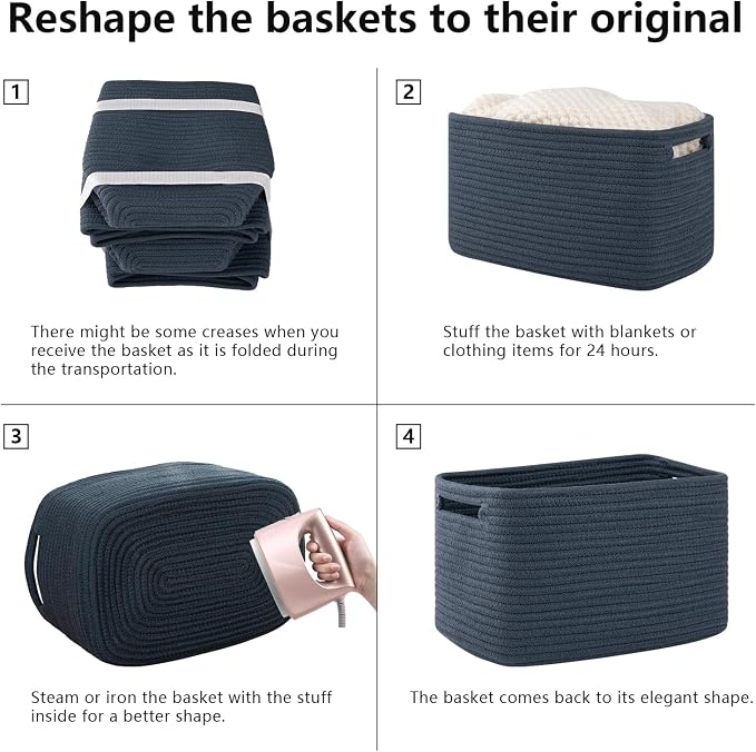 OIAHOMY 4 Pack Storage Baskets for Organizing 15L Cube Storage Bins Blue | - Image 7