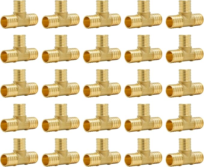 25-Pack 1 Inch PEX Tee Fittings | Brass by SUNGATOR