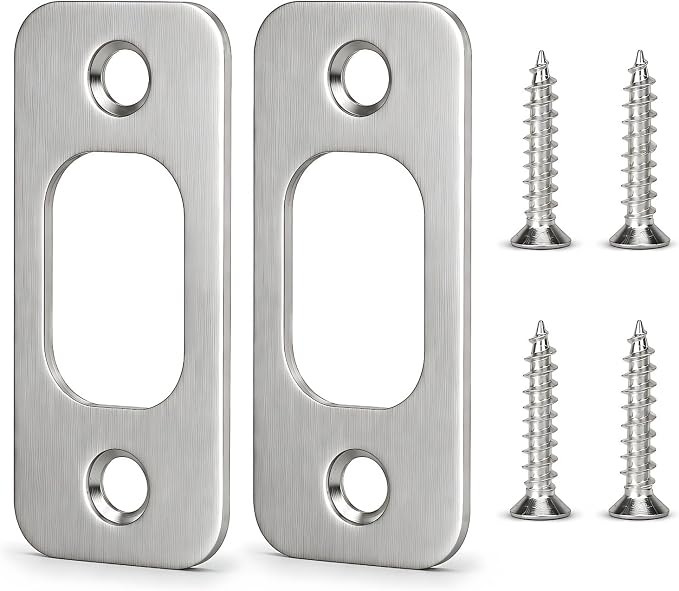 Round Corner Deadbolt Strike Plate, Stainless Steel – 2 Pack, Brushed Nickel by siwil