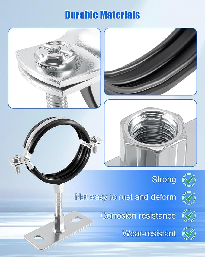 2 Pcs 3 Inch Pipe Bracket, Adjustable Split Ring Hanger Vent Wall Strap Kit | - Image 4