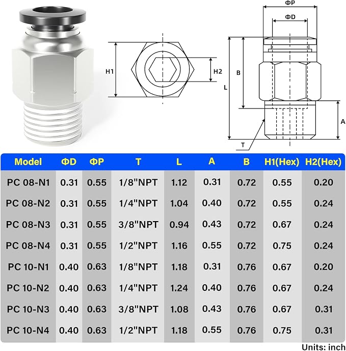 TAILONZ 10mm Tube OD x 1/8" NPT Male Straight Push to Connect Fitting 10pcs | - Image 2