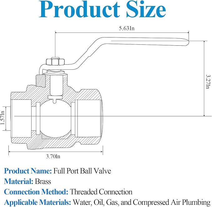 WiseWater 1.5" NPT Full Port Brass Ball Valve, UPC Certified | 1/4 Turn Blue - Image 2