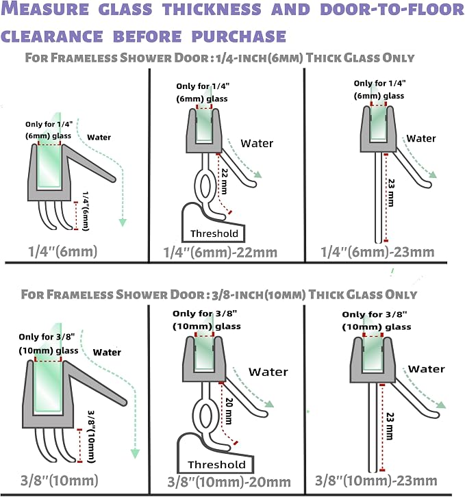 2-Pack Frameless Shower Door Bottom Seal Clear Glass Shower Door Sweep Strip - Image 4