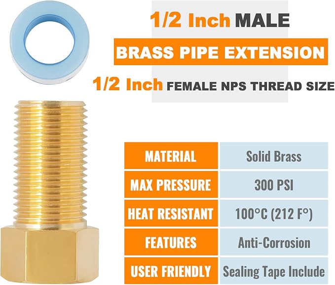 50mm 1/2" Female x 1/2" Male Pipe Adapter - Image 5