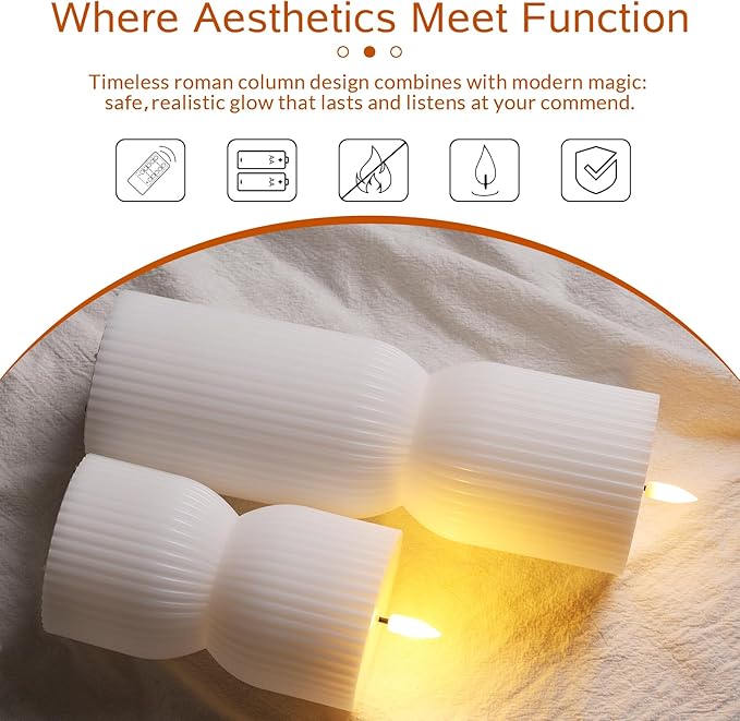 White Ribbed Flameless Pillar Candles - Image 4