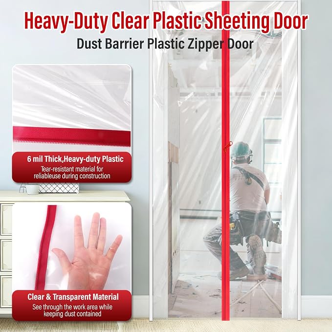 4 FT x 7.2 FT Dust Barrier Plastic Zipper Door, Door Dust Cover - Image 5