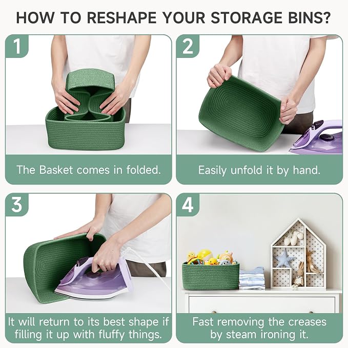 3 Pack Small Storage Baskets for Organizing, 11.8×7.8×5.1", Cotton Rope Basket - Image 8