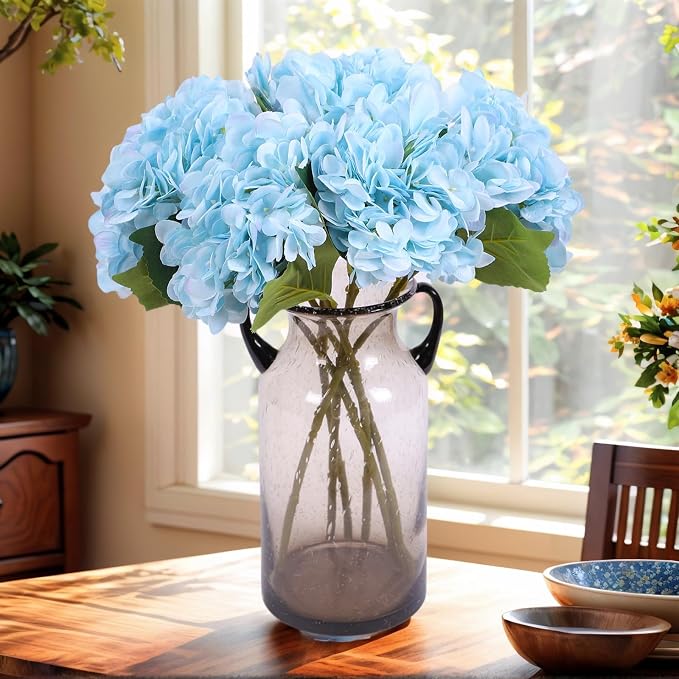 Kimura's Cabin 6pcs Fake Hydrangeas Flowers Artificial Hydrangea, Light Blue | - Image 3
