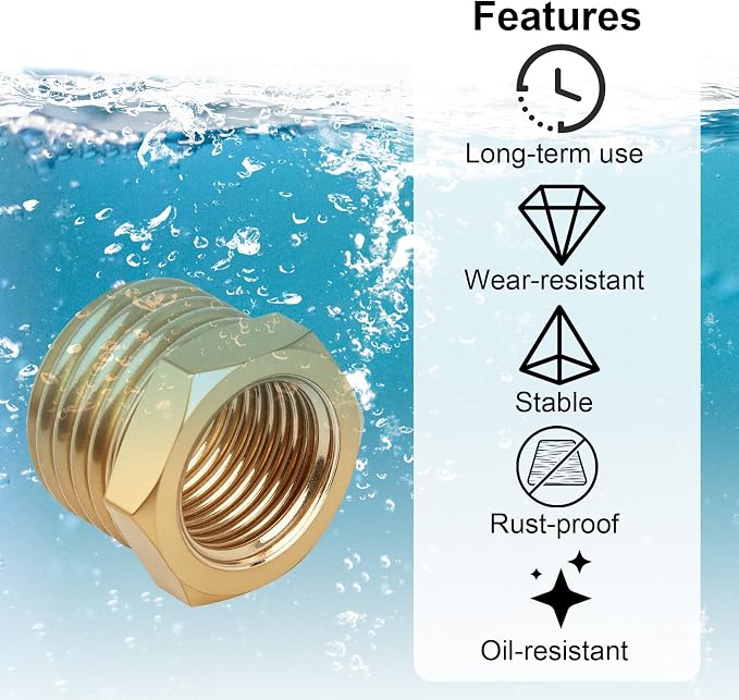 9pcs Brass Reducer Hex Bushing, 1/4" NPT Male to 1/8" NPT Female Adapter | - Image 5