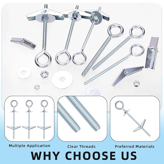 Glarks 15pcs M5 x 75mm O-Shaped Eye Bolt Toggle Anchors Set - Image 3