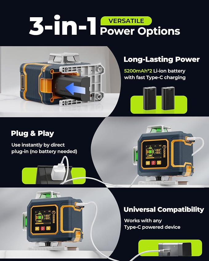 16 Lines Green Laser Level 4×360° Self Leveling, Side LCD, Pulse Mode - Image 8