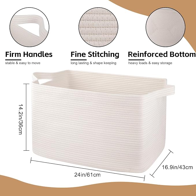 OIASKET 95L Extra Large Blanket Basket, Rectangle Nursery Blanket Storage - Image 2