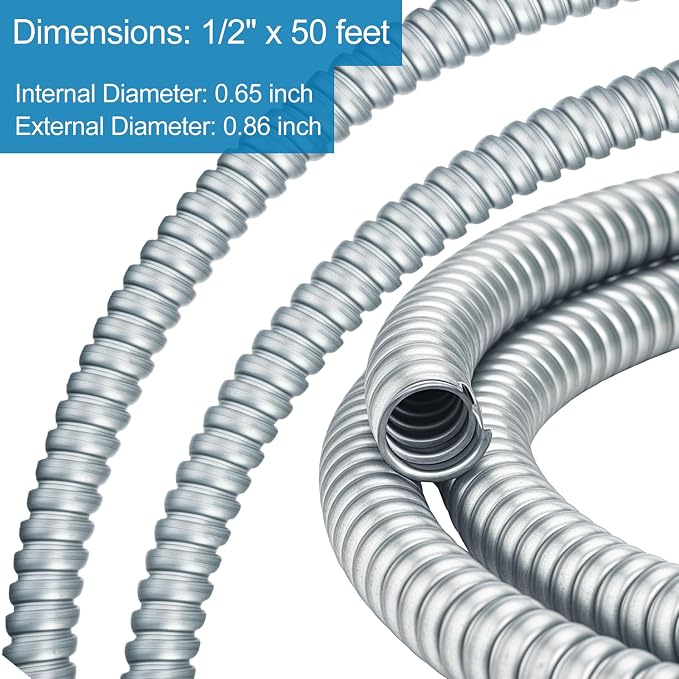eflyefly 1/2 Flexible Metal Electrical Conduit Kit，50 Feet of 1/2-inch Flexible - Image 5
