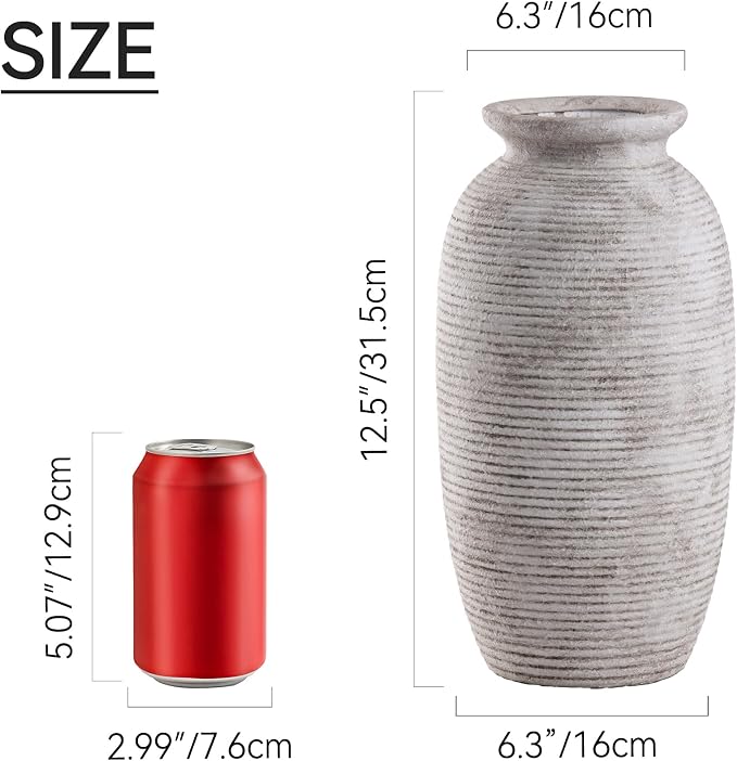 Ceramic Flower Vase, 12.5" Large Vases Home Decor Rustic Farmhouse Tall Pottery - Image 2